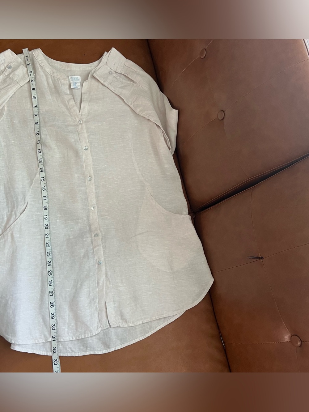 Sigrid Olsen 100% Linen Top Light Beige Taupe Button-Front Tunic Pockets Sz M - Picture 6 of 7